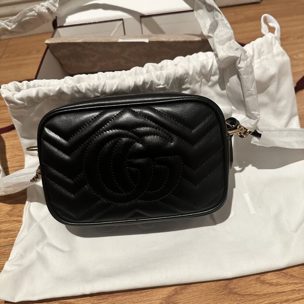 NIB Gucci Marmont Mini Camera Bag Black Leather Crossbody Gold - Picture 10 of 12